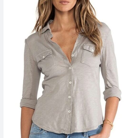 James Perse Womens 3 Large Roll Tab Contrast Panel Luxury Prep Old Money Shirt - Picture 12 of 13